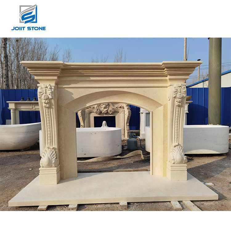 Acquisitions Double Layer Beige Marble Fireplace for Home Deco