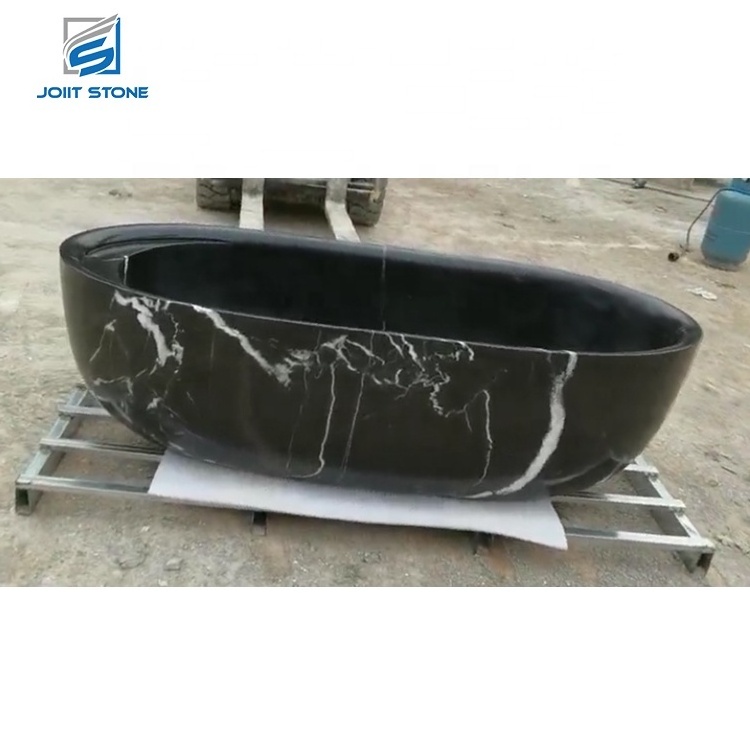 DDU Service Factory Price Customized High-end Natural Stone Freestanding black Marble Bathtub