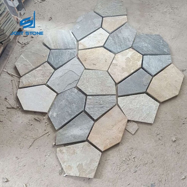 Natural slate yellow wood irregular outdoor pavers