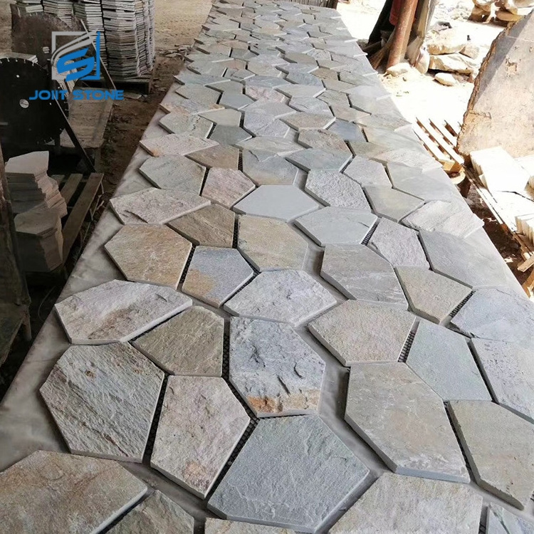 Natural slate yellow wood irregular outdoor pavers