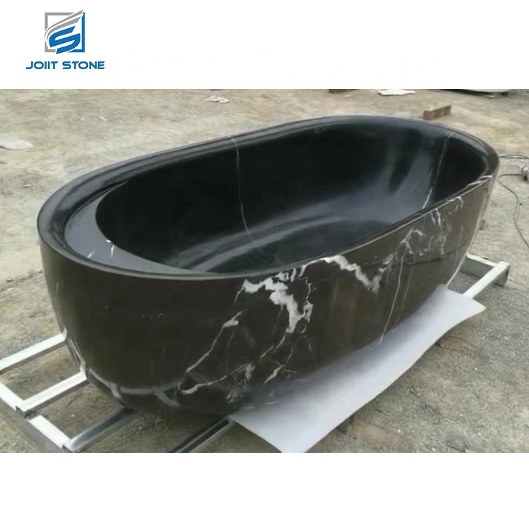 DDU Service Factory Price Customized High-end Natural Stone Freestanding black Marble Bathtub