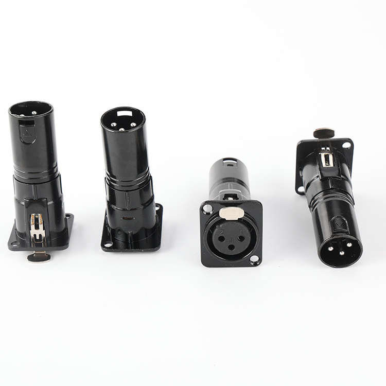 Waterproof High Quality Black Audio 3 Pin XLR Female To Male D Type Wall Plate Panel Mount Jack Plug Connector Adapter Socket