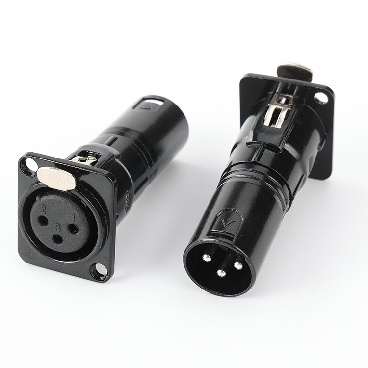 Waterproof High Quality Black Audio 3 Pin XLR Female To Male D Type Wall Plate Panel Mount Jack Plug Connector Adapter Socket