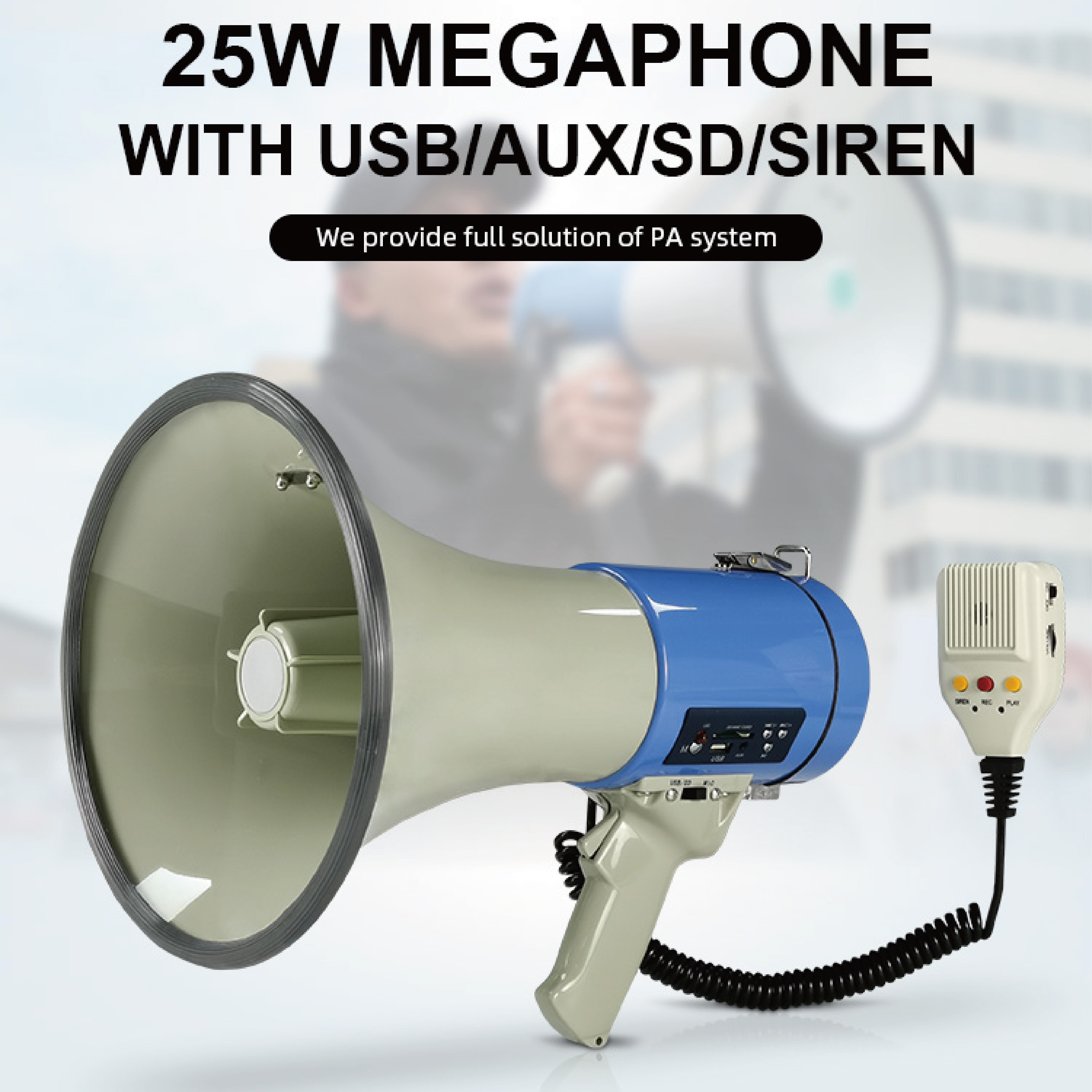 Outdoor Portable Rechargeable Long Distance Handheld ABS Powerful Loudspeaker Recording Horn USB SD Megaphone With Should Belt