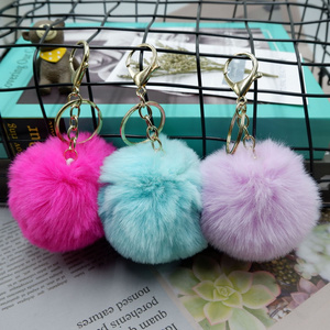 Fur Puff Rabbit Fox Key holder Fluffy Furry Fuzz Custom Faux Ball Shape Pom Pom Keychain