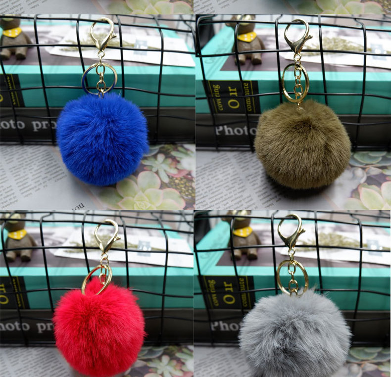 Fur Puff Rabbit Fox Key holder Fluffy Furry Fuzz Custom Faux Ball Shape Pom Pom Keychain