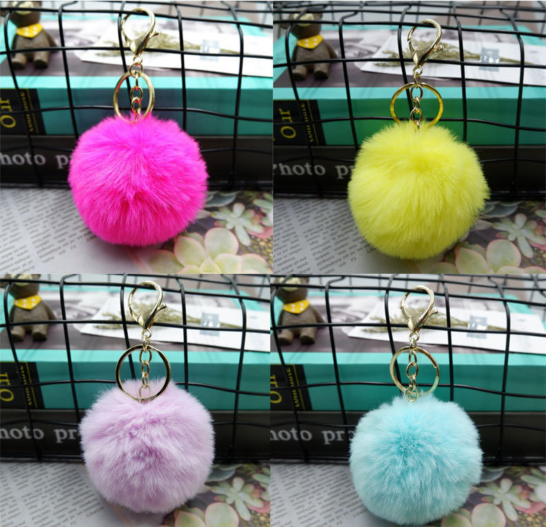 Fur Puff Rabbit Fox Key holder Fluffy Furry Fuzz Custom Faux Ball Shape Pom Pom Keychain