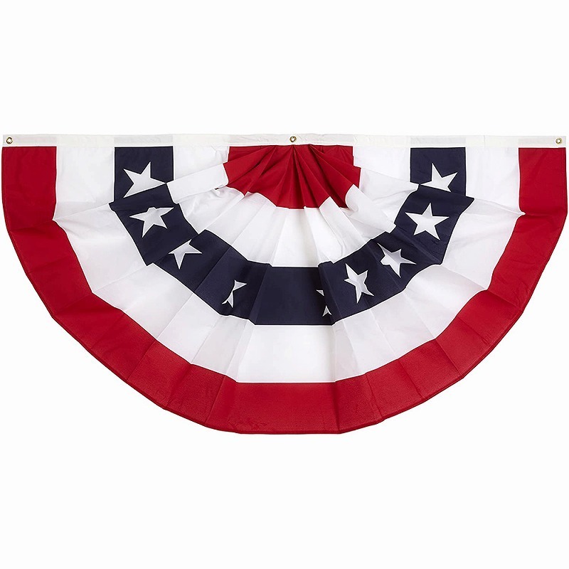 wholesale Patriotic Stars and Stripes 3x6 Feet American Pleated Fan Bunting Decoration Printed Fan Flag