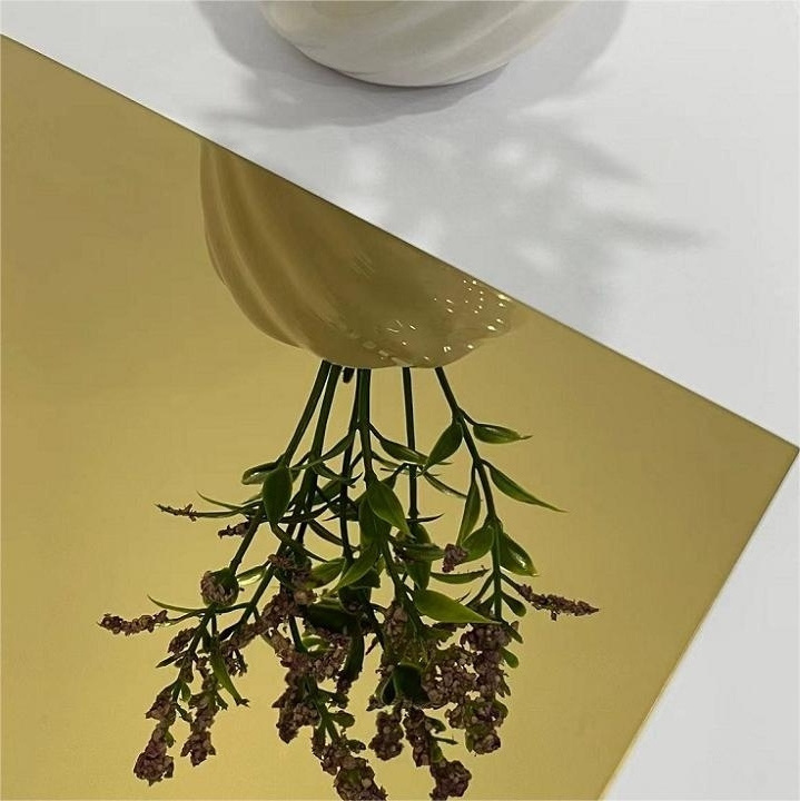 Astm 201 304 430 Golden Mirror Finish Titanium Gold Mirror Coated Stainless Steel Sheet