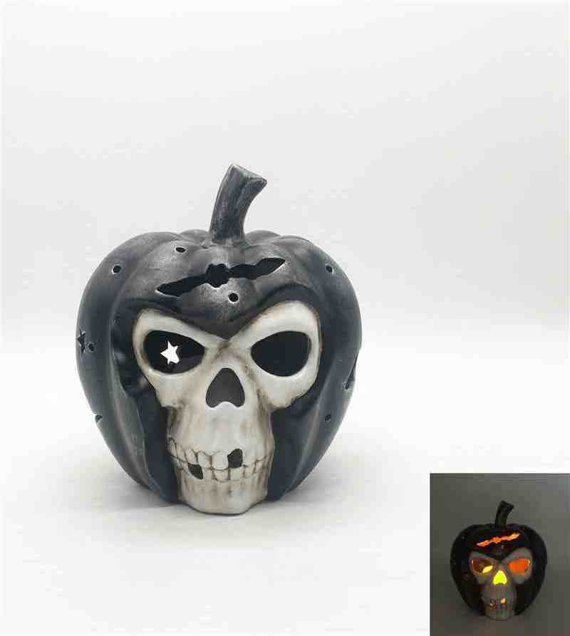 Halloween 5.7 Inches Skull Orange Pumpkin Lamp, Jack-o'-Lantern Halloween Pumpkin Lantern Fall Decor