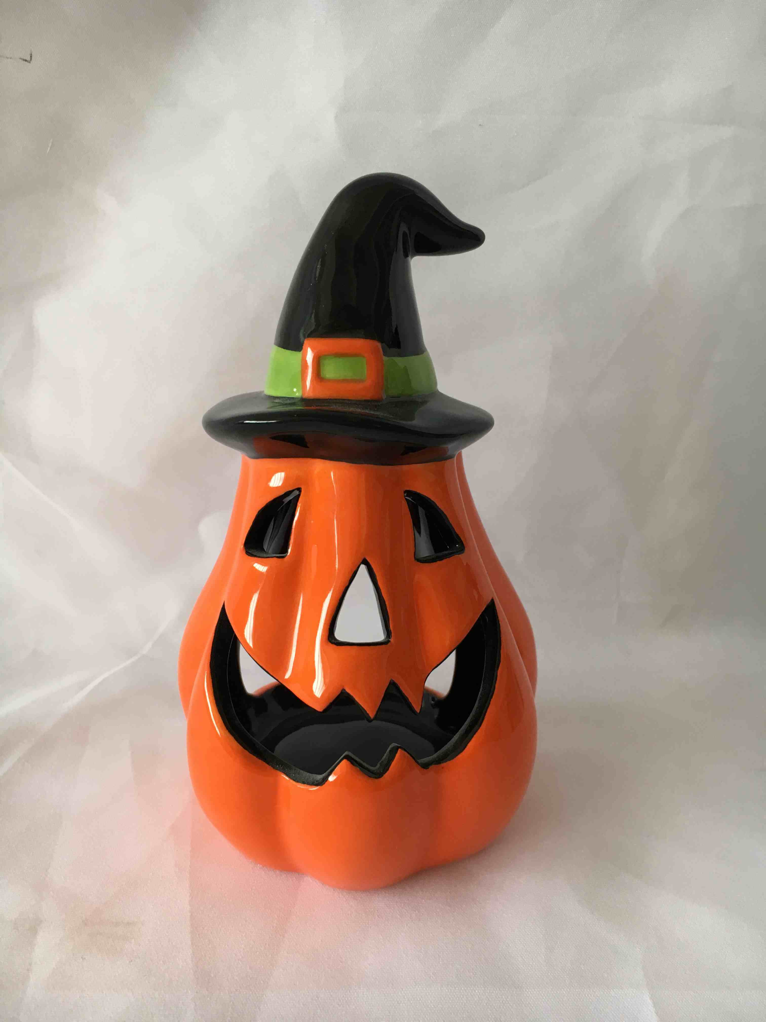 Jack O Lantern Candle Holder Pumpkin Halloween Decor Witch Tea Light Ceramic New Gift & Craft