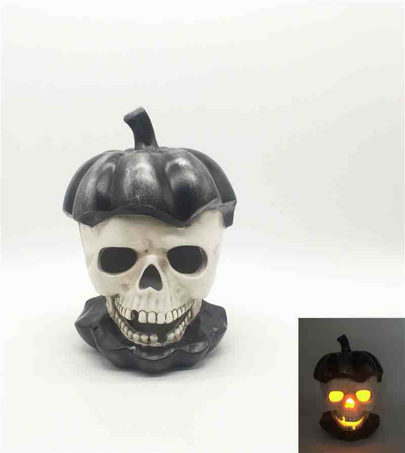 Halloween 5.7 Inches Skull Orange Pumpkin Lamp, Jack-o'-Lantern Halloween Pumpkin Lantern Fall Decor