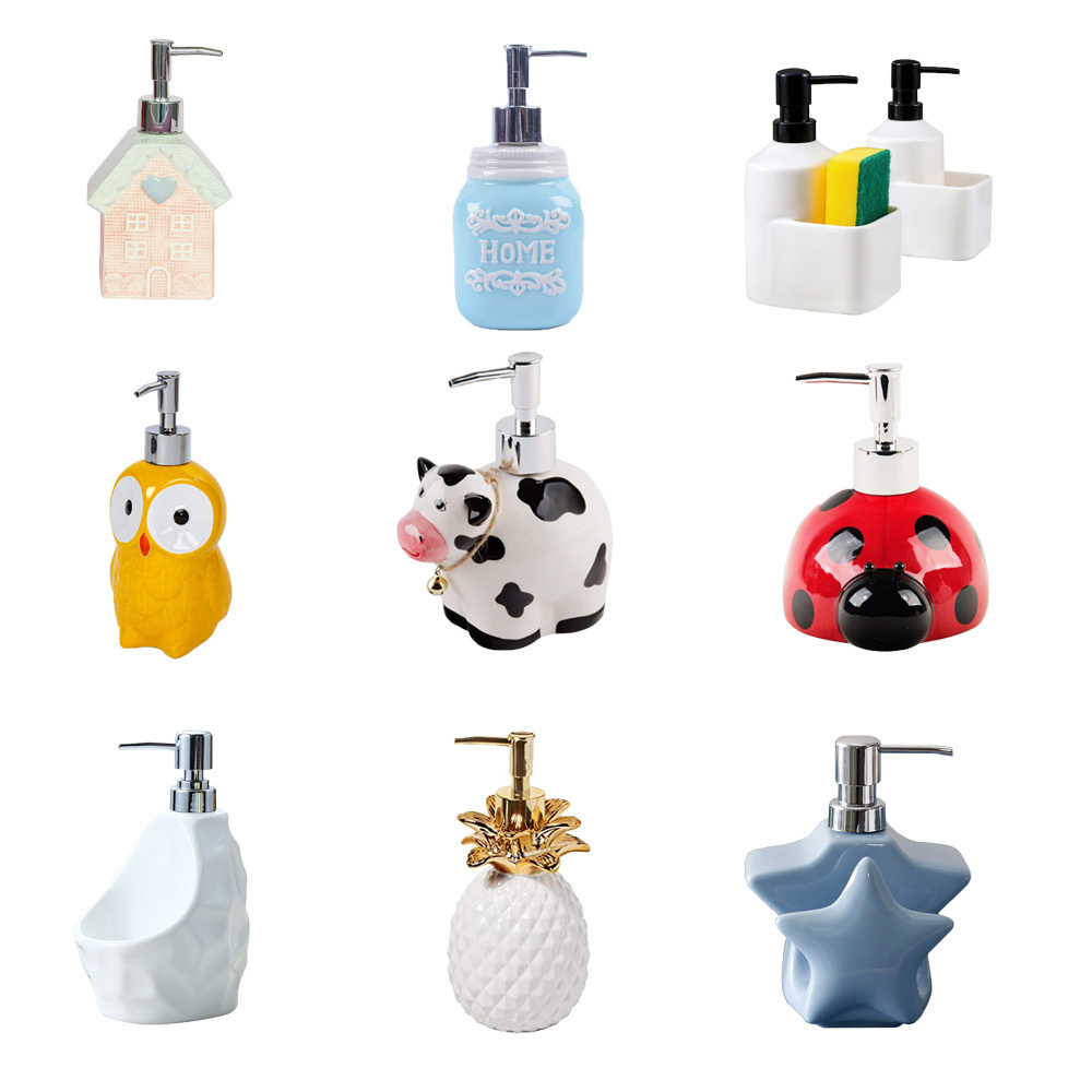 Kitchen Soap Dispenser with Sponge Holder,  Multi-style Ceramic Cartoon Animal Soap Dispenser,  liquid  lotion Soap dispenser