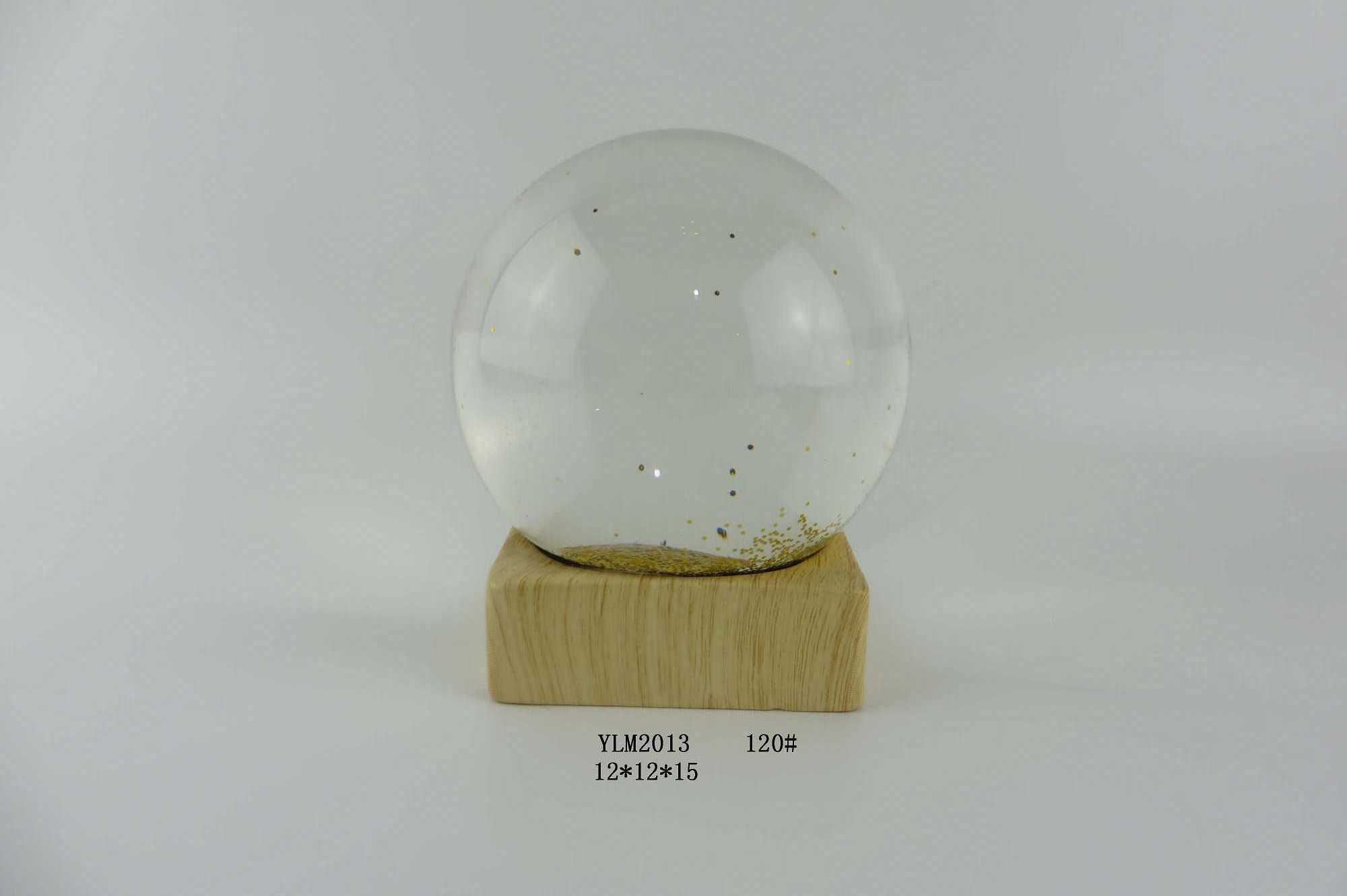 Custom Poly resin snow globe, Resin water globes with Wood base, Gold glitter