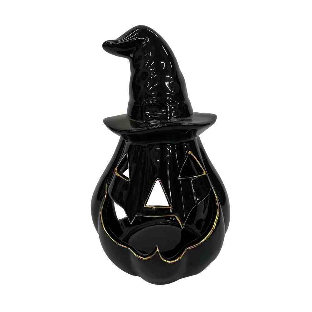 Ceramic Pumpkin with Witch Hat Tea Light Candle Holder for Halloween Decorations