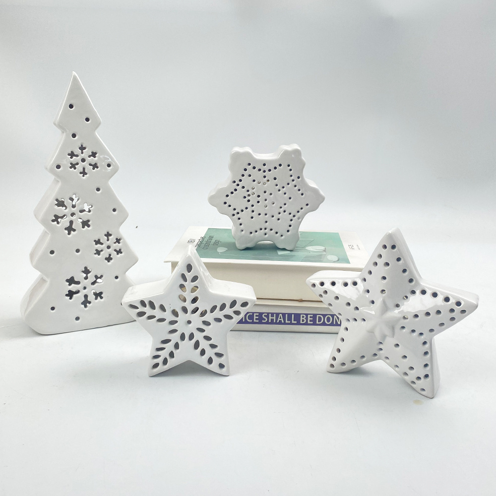 Christmas tree & Star shape Tea Light Luminary Magical Christmas Yankee Holder Shadow Star Candle Gift White