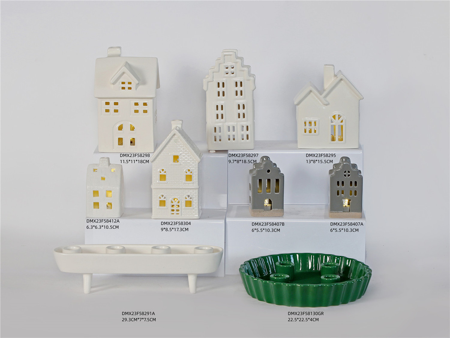 White Ceramic Lighted Christmas Houses Tea Light and Candle Holder; Led White Ceramic House Europe Style For Home Decor