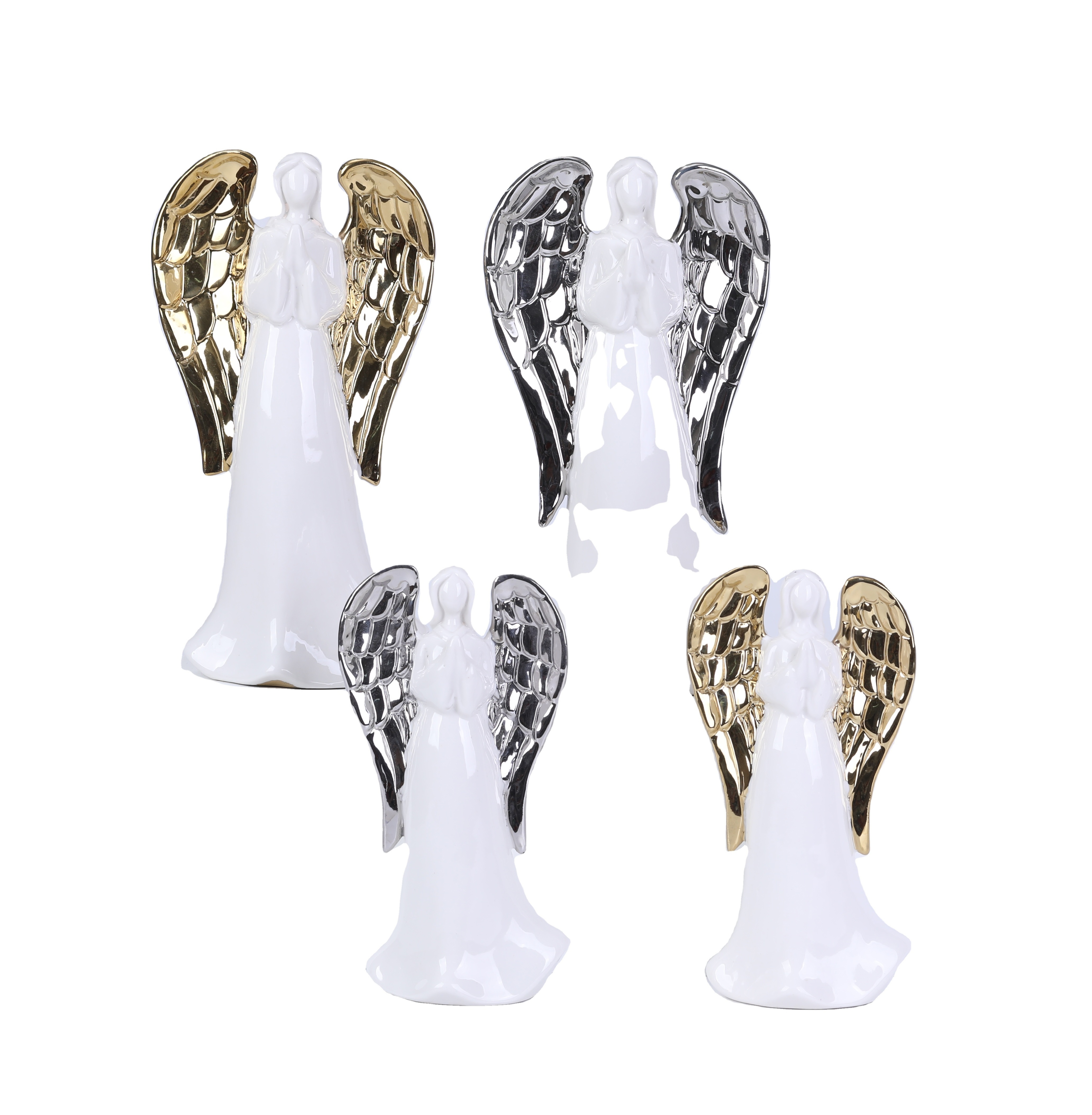 Angels Ceramic Figures White Angel Wings Electroplated Porcelain Angel with Hands Bless For Home Decoration Crafts and Gifts