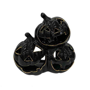 Halloween Ceramic Jack O Lantern Ghost Face Pumpkin Tea Light Black Color