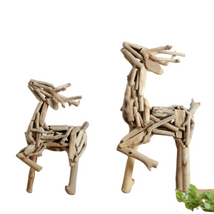 Hand painted Natural Driftwood Creative Ornaments Pure Floating Wood Deer Home Decorations