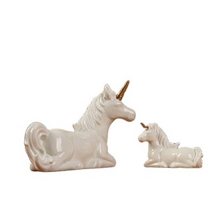 White Unicorn Seating Ornament Porcelain Unicorn Statue Animal Figurine Decoration Home Garden Office Gifts & Crafts