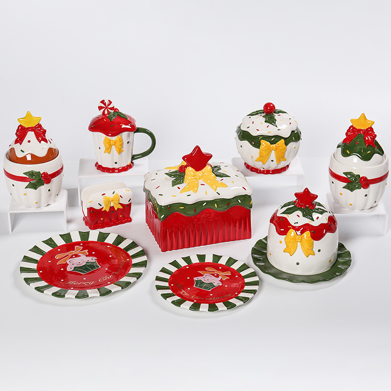 Christmas Cup Cake shaped ceramic Cookie Plates /Serving Platter /Candy Plate