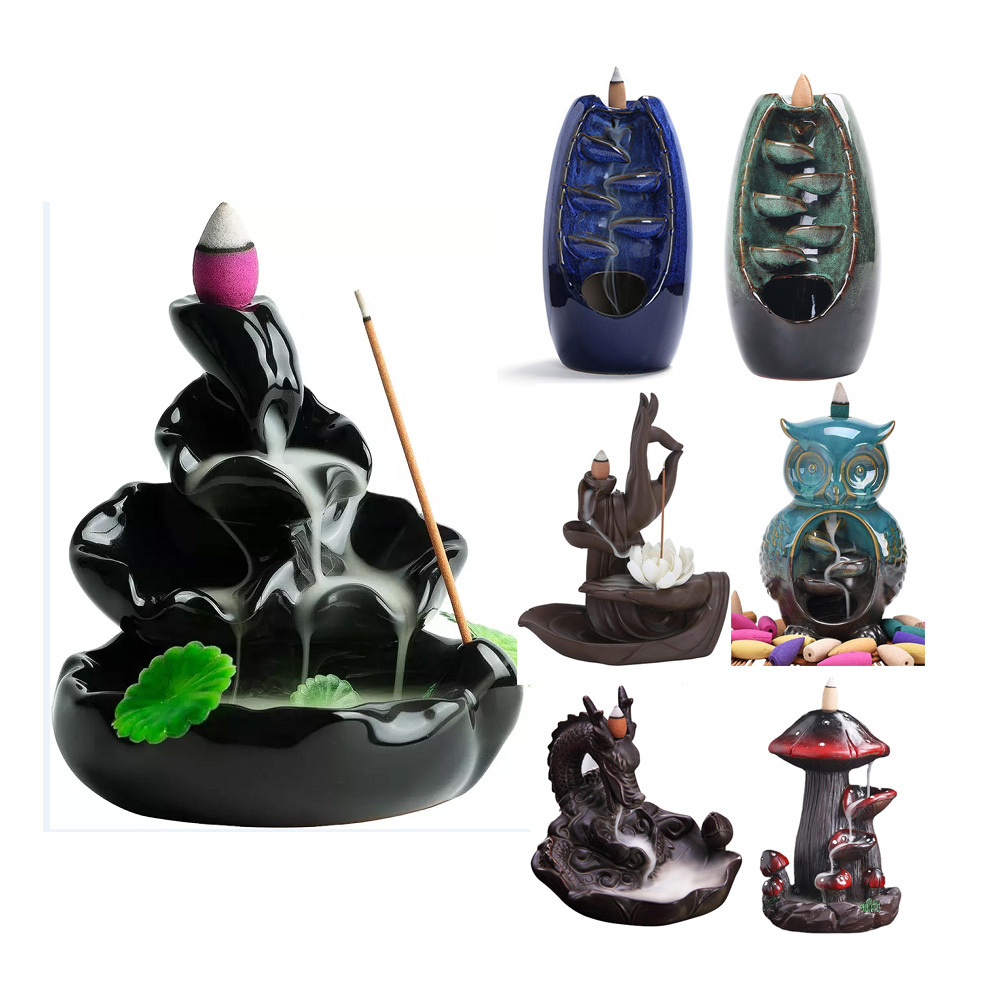 Resin Mushroom  Backflow Incense Holder ;Incense Stick Holder with 100 Incense Cone and 30 Incense Stick; Resin Incense Burner