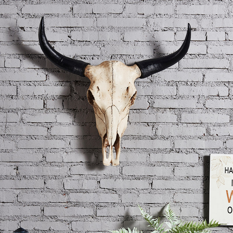 Resin Longhorn Cow Skull Head Statue Wall Hanging Home Decor 3D Mural Animal Wildlife Sculpture Figurines Resin Crafts