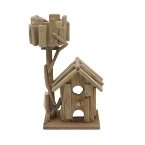 Wooden garden planters with bird house ,driftwood bird house wood  planter