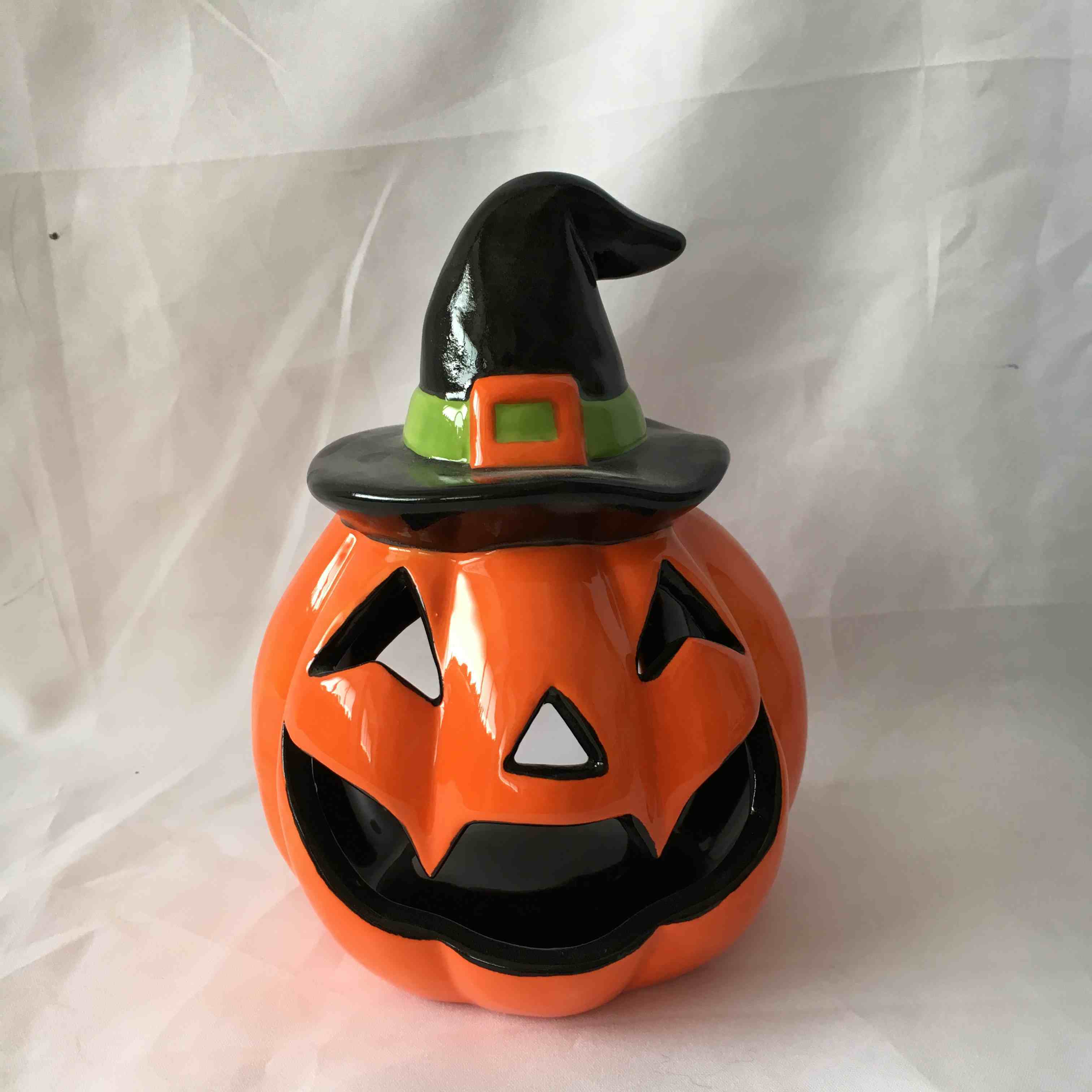 Jack O Lantern Candle Holder Pumpkin Halloween Decor Witch Tea Light Ceramic New Gift & Craft