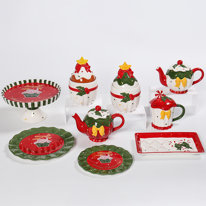 Christmas Cup Cake shaped ceramic Cookie Plates /Serving Platter /Candy Plate