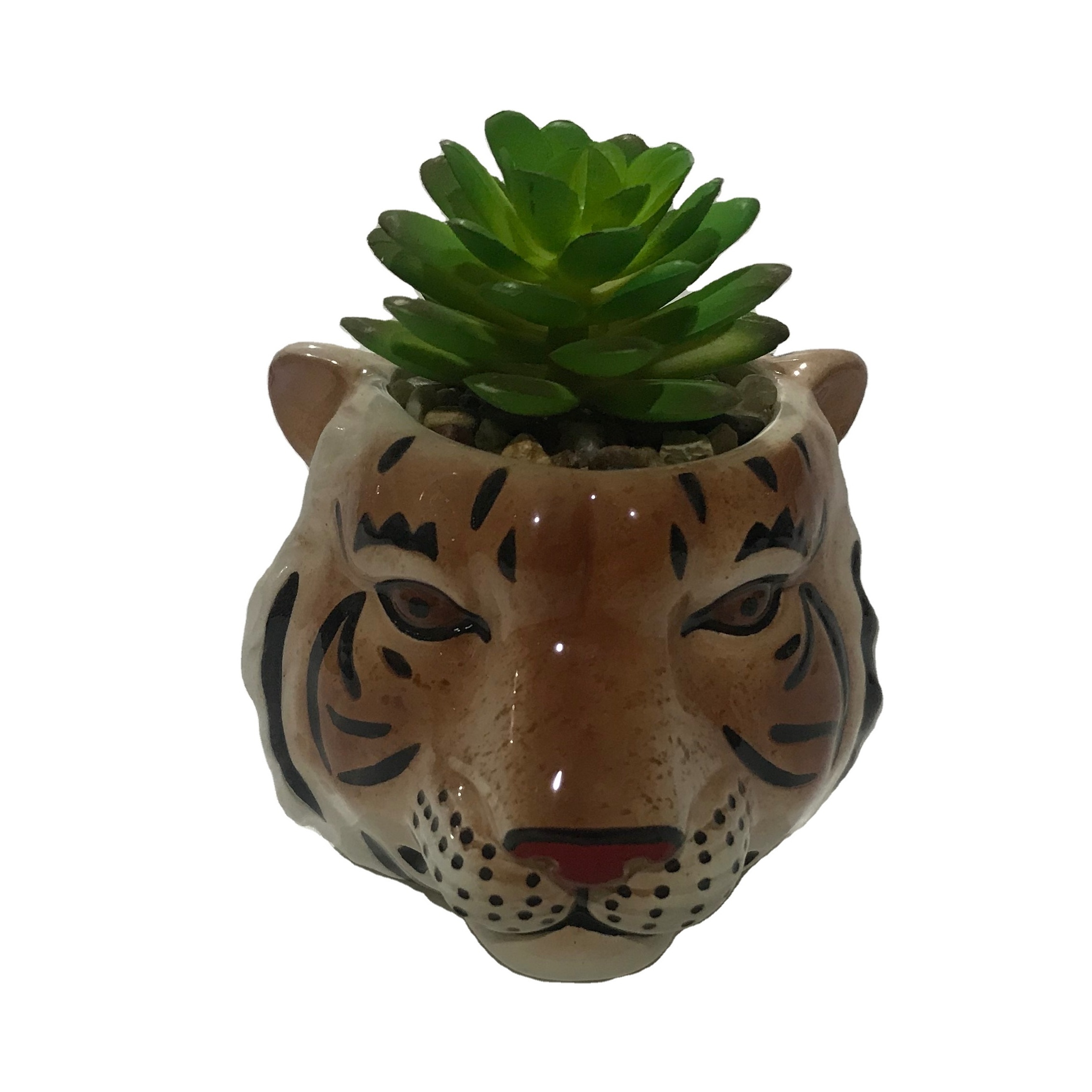 Tiger Shape ceramic Flower pot, Customized Hand painted animal shape Porcelain succulent pots planter