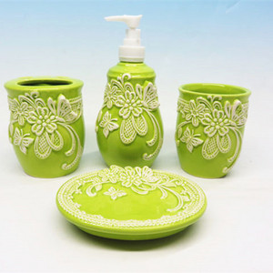 Joinste- Ceramic butterfly Bathroom accessories Set include liquid Soap Dispenser, Toothbrush Holder, Tumbler & Soap Dish