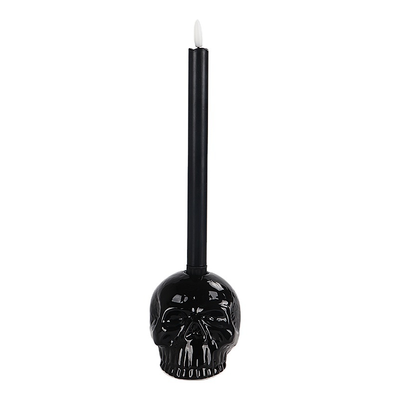 Black Day of the Dead Skull Head Taper Candle Holder Ceramic Candlestick Holder for 1