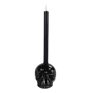 Black Day of the Dead Skull Head Taper Candle Holder Ceramic Candlestick Holder for 1" D