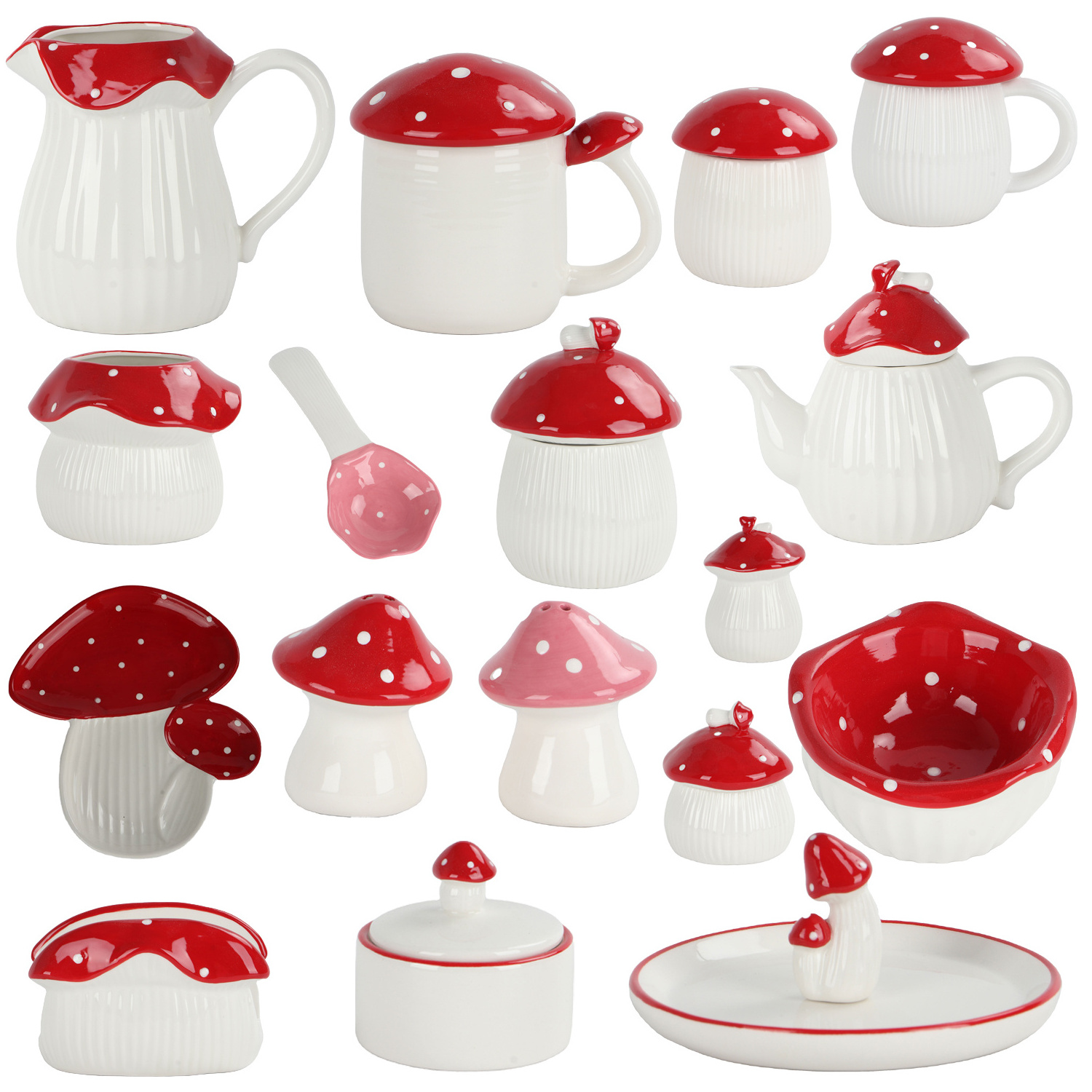 Cute Mushroom Teapot, Handmade Glaze Polka Dot Lid, Safety Matt Ceramic Tea Pot