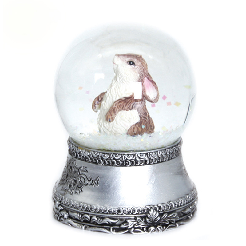 Vintage Bunny Rabbit Easter Snow Globe Resin Egg With Tulip Flowers Carrots