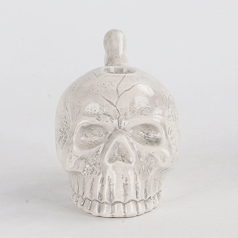 Black Day of the Dead Skull Head Taper Candle Holder Ceramic Candlestick Holder for 1