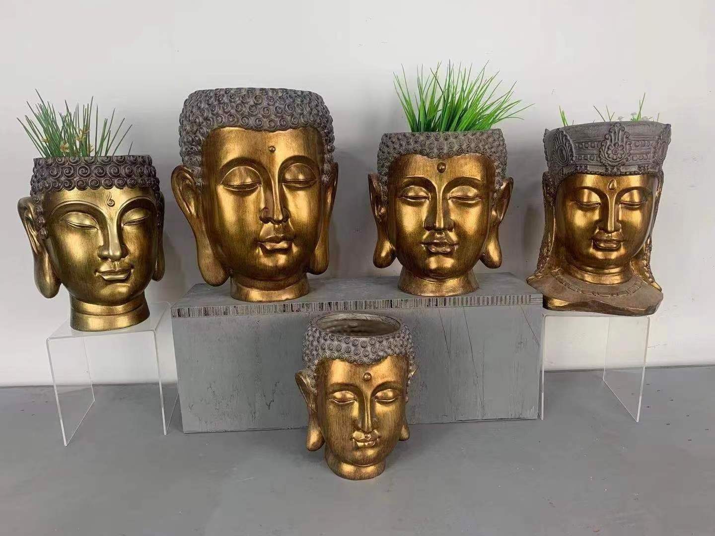 Resin Gautam Buddha Head Planter Display outdoor indoor Fiberglass Buddha Planter Head Fiberglass Sculpture statue