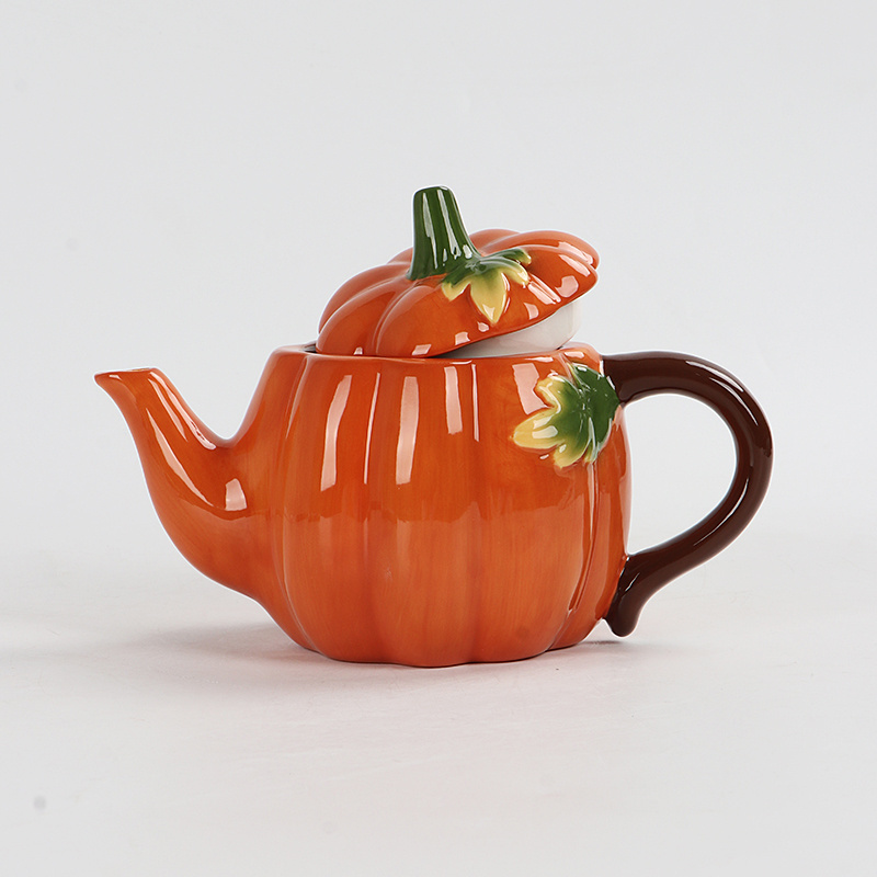 Fall Pumpkin Ceramic Teapots, Autumn Harvest Pumpkins Porcelain Tea pot