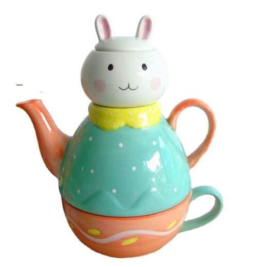 Custom Cute rabbit  Frog Chicken shape  teapot and cup set, Ceramic Hand painted Lovely Animal Teapot tea cup