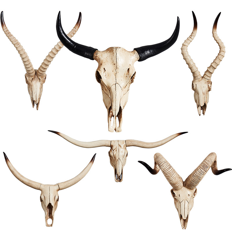 Resin Longhorn Cow Skull Head Statue Wall Hanging Home Decor 3D Mural Animal Wildlife Sculpture Figurines Resin Crafts