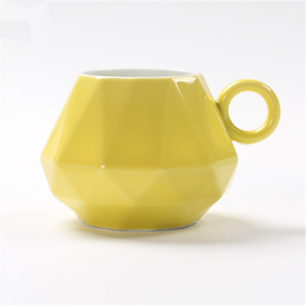 Joinste- Diamond  shape coffee  mug cup  ceramic  yellow glazed  coffee mug and cup