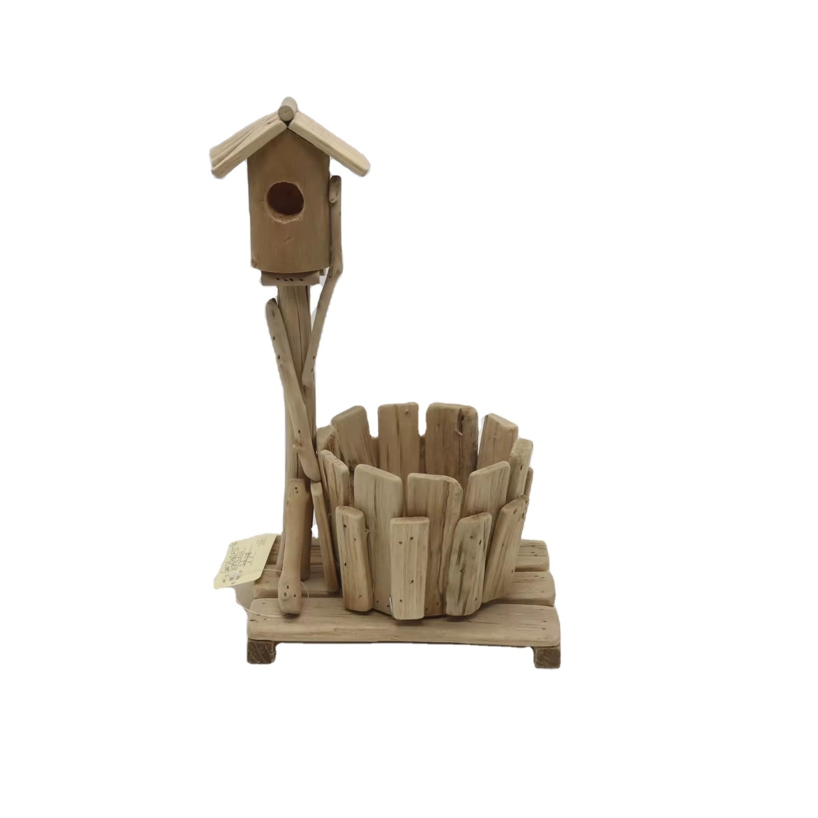 Wooden garden planters with bird house ,driftwood bird house wood  planter