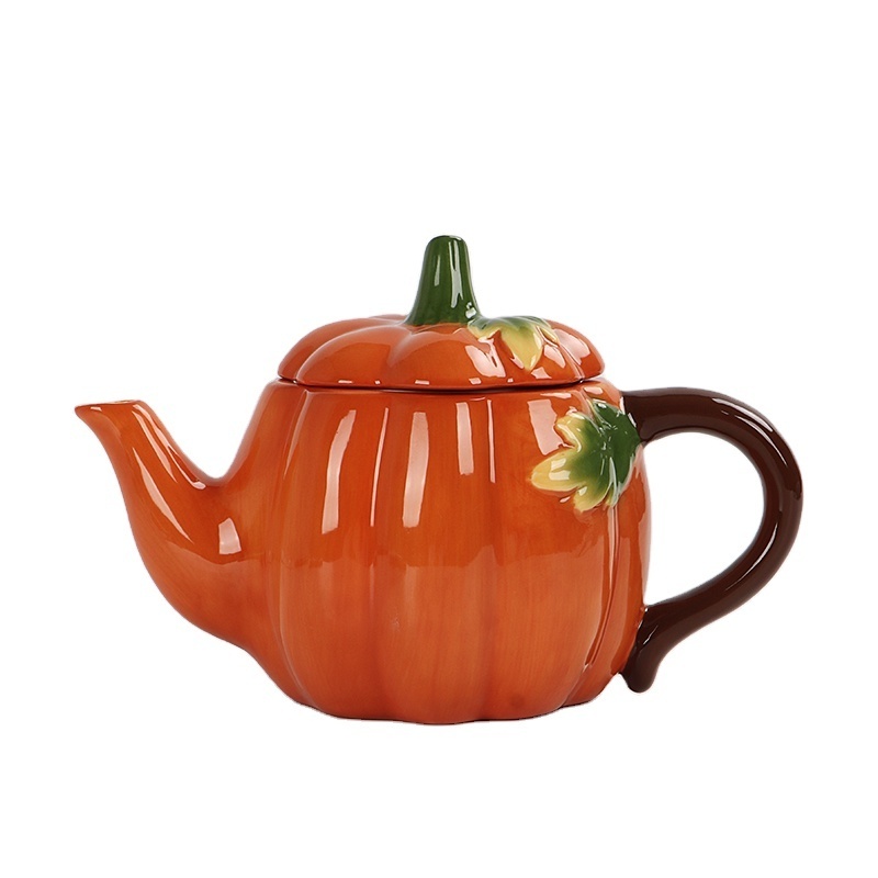 Fall Pumpkin Ceramic Teapots, Autumn Harvest Pumpkins Porcelain Tea pot