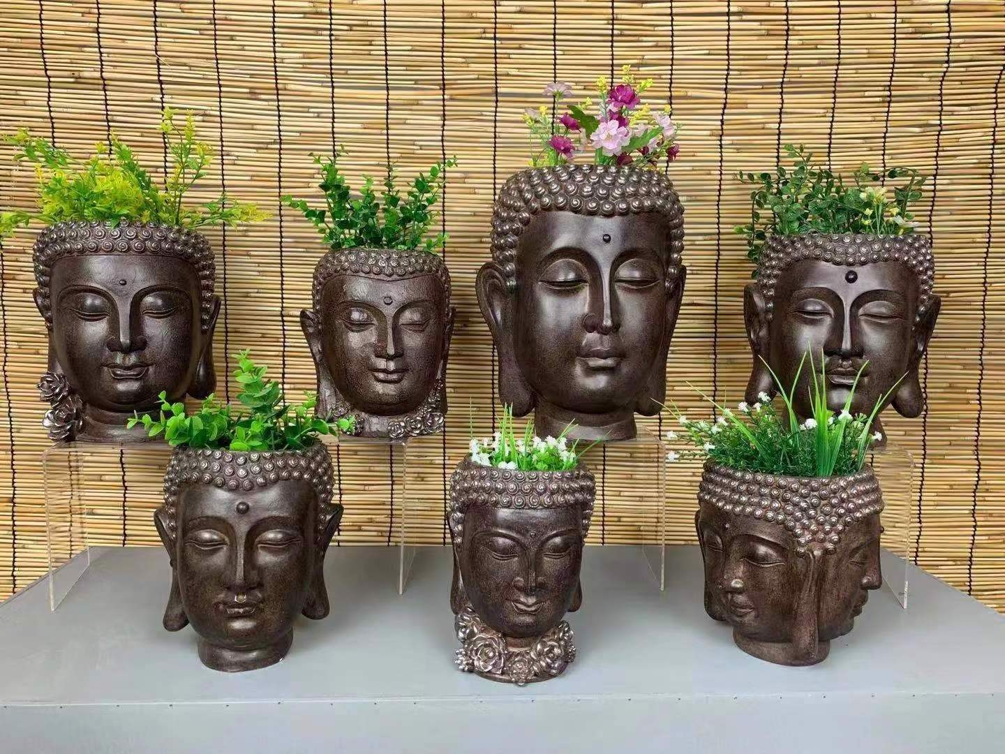 Resin Gautam Buddha Head Planter Display outdoor indoor Fiberglass Buddha Planter Head Fiberglass Sculpture statue