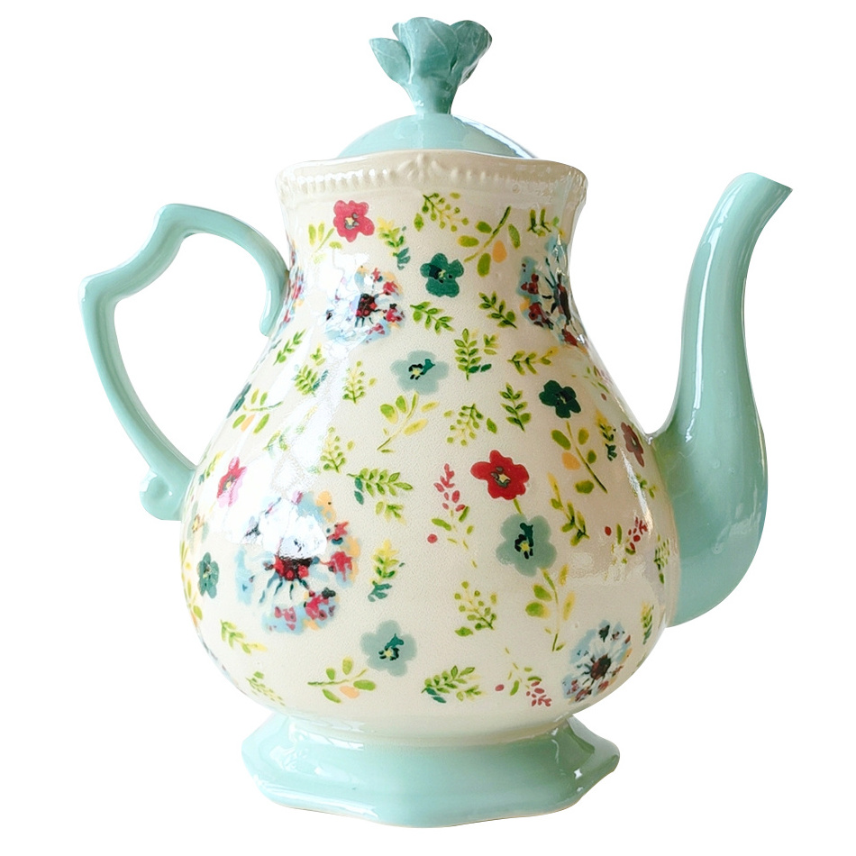 Ceramic flower tea pot with strainer cold kettle for afternoon tea table large coffee pot