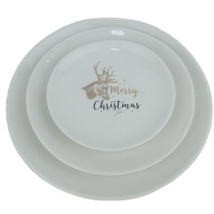 Handmade Custom Made Christmas Ceramic Plate dish, White Round plat with Stag decal, set of 3