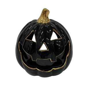 Ceramic Pumpkin Jack Tealight Candle Holder, 6" x 5" x 6"