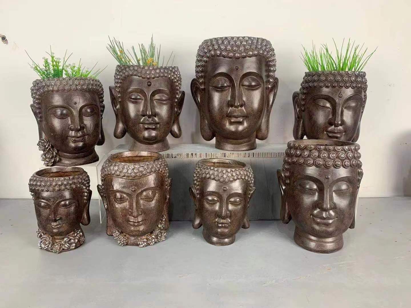 Resin Gautam Buddha Head Planter Display outdoor indoor Fiberglass Buddha Planter Head Fiberglass Sculpture statue